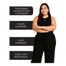 Set Of 3 Wide Leg Pants With Pockets + Women's Plus Size Tank Top - 鏽棕色 - 查看 3