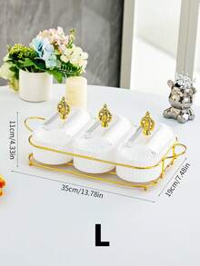 1set Oval Shaped Multi-Grid Dish Tray With Lid, Large Capacity Snack Plate For Multiple Purposes,Kitchen,Christmas Gift - Gold - View 15