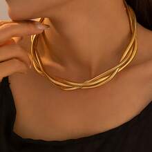 1pc Simple Versatile Snake Chain Necklace, Metal Design Fashionable Jewelry For Women, Suitable For Daily Wear, Hanging Out, And Gatherings - Vàng - Xem 8