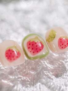 1片果冻红草莓可爱多汁水果花5D美甲贴纸，卡哇伊美味美甲贴花，自粘美甲装饰，适合女孩和女士 - 彩色 - 查看 6