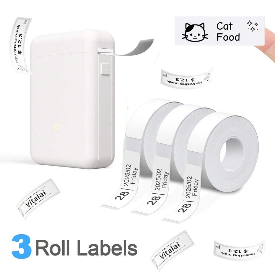 [Not Include Machine]Multi-Purpose HP2S Thermal Label Paper (3 Rolls, 7*15mm), Waterproof Scratch-Proof Self-Adhesive Stickers For Company Item, Jar Labels & Holiday Thanks Tags - Màu be - Xem 1