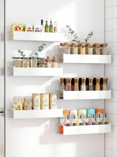 1 Bộ kệ đựng đồ gắn tường từ tính màu trắng/đen, thích hợp để sắp xếp đồ đạc bên hông tủ lạnh và máy giặt, không cần khoan để lắp đặt, kệ đựng gia vị treo tường, vật dụng lưu trữ thiết yếu trong nhà, sử dụng được quanh năm, luôn sẵn sàng 24/7, giá kệ tiện dụng.