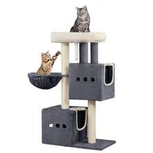 HEXCELEN 98 Cm Scratching Post, Cat Tree, Small Scratching Post, Multi-Storey Scratching Post With Perch, Cat House Furniture With 2 Caves, Sisal Cat Scratching Post, Hammock, Cave - Màu xám đen - Xem 8