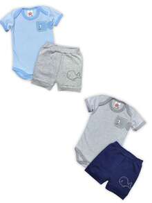 Conjunto bebê Menino - Body e shorts verão - baby bee - Azul bebê - Visão 1