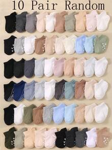 20/10/5/1 双随机款式防滑婴儿袜，饰有爱心、动物爪印、五角星、波点图案，防滑设计，适合 0-36 个月的男宝宝和女宝宝，也是很棒的礼物。可爱的防滑地板袜。婴儿袜、新生儿袜、幼儿袜、婴儿袜。 - 彩色 - 查看 10