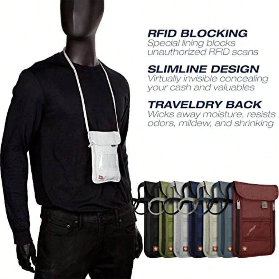Lewis Clark Cartera de cu con bloqueo bolsa de viaje + soporte para pasaporte para mujeres y hombres color carbón - Gris - Ver 1