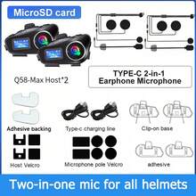 2pcs Q58 Max Motorcycle Helmet Bluetooth Intercom, IP65 Waterproof, 500m Intercom Range, Mixed Music Sharing, LCD Screen, LED Flashlight, Support Mixing, Music Sharing, EQ Sound Effects, Max 32GB TF Card, Suitable For Full-Face And Half-Face Helmets (This Product Does Not Include Memory Card) (Only Supports Communication Between The Same Model Intercom, Does Not Support Connection With Other Intercom Models) - Q58-mAX - View 14