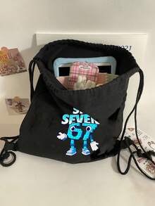 Blue 67 Letters Six Seven Print Women's Backpack - With 67 Number Design ,Backpack With Drawstring,Casual Foldable Shoulder Bag With Fixed Straps And Closure,Drawstring Gym Bags, Large Capacity Bag,Multifunctional Drawstring Bag - Multicolor - View 7