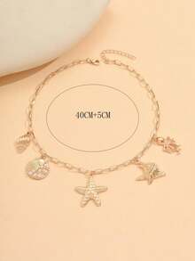 1 pieza Collar colgante con estilo de océano de verano, joyería de metal con estrella de mar, concha y pulpo de moda para vacaciones en la playa, adecuado para uso diario, viajes a la playa y sesiones de fotos - Multicolor - Ver 4