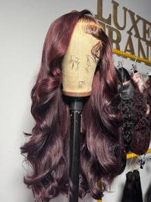 34 Inch 200% 99J Burgundy Body Wave 13x4 Transparent Lace Frontal Human Hair Wigs Pre Plucked With Baby Hair Wine Red 99J Colored Lace Front Wig For Women - S99J - 查看 4