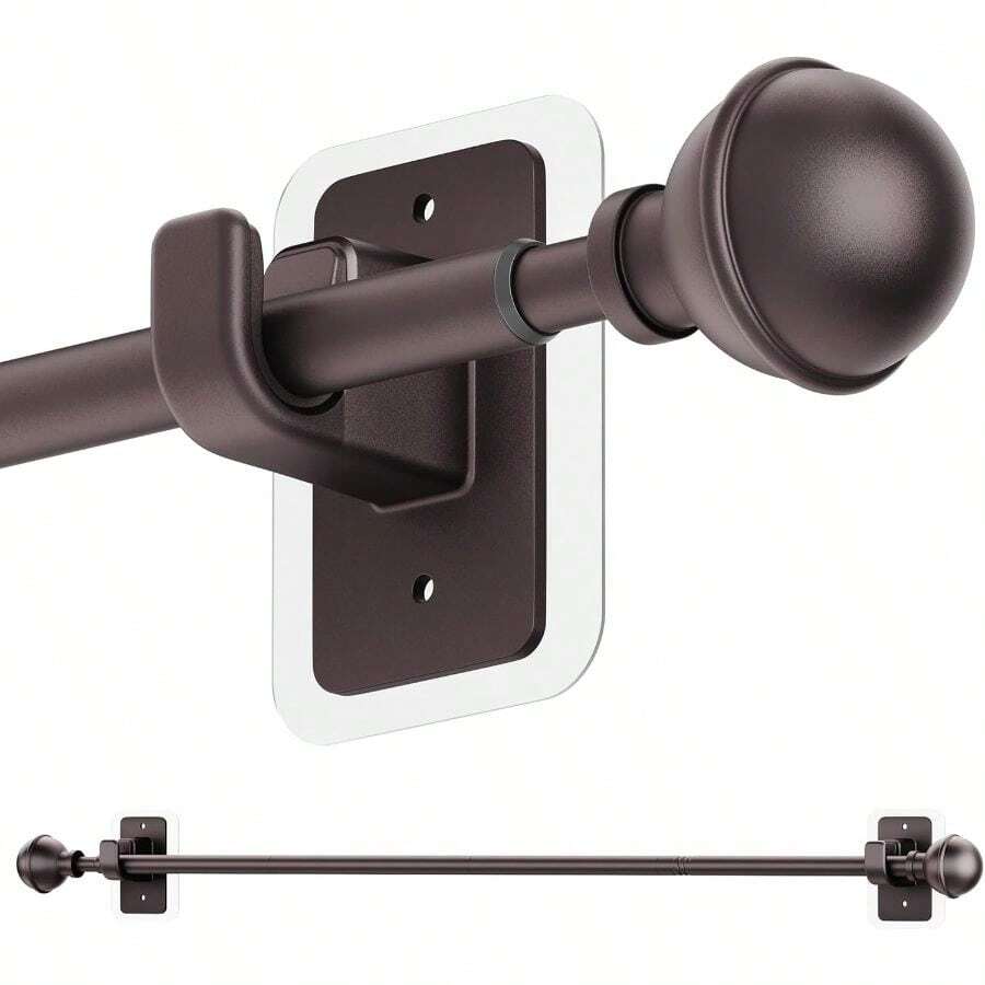 ENJOYBASICS No Drill Curtain Rods Window 28 To 60 Inches, 5/8 Inch Diameter Renter Friendly Drapery Rod With Adhesive Brackets Without Drilling, Adjustable From 27 To 65 Inches, Bronze - 粉色2件 - 查看 1