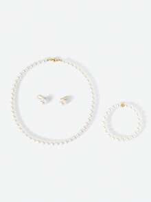 Opalesca 3pcs/Set Fashionable Minimalist Cute Crystal Material Pearl Earrings,Bracelet And Necklace Jewelry Set For Women, Suitable For Daily Wear, Party And Banque - Three Piece Suit - View 2