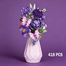 529/418/398/329 Pcs Flower Bouquet Building Blocks DIY Set, Architecture Toy Bricks, Vase Included, Birthday/Valentine's Day Gift For Adult Women, Floral Hobby Enthusiasts - Multicolor - View 7