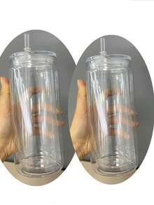 2pcs 16oz Reusable 16oz Acrylic Plastic Clear Tumbler With Lid And Straw, Clear Acrylic PP 16oz Cup With Lid And Straw, For Vinyl UV DTF Packaging - Multicolor - View 1