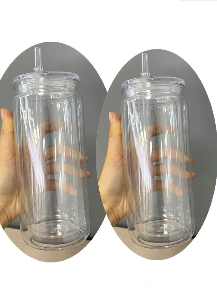 2pcs 16oz Reusable 16oz Acrylic Plastic Clear Tumbler With Lid And Straw, Clear Acrylic PP 16oz Cup With Lid And Straw, For Vinyl UV DTF Packaging - Multicolor - View 1
