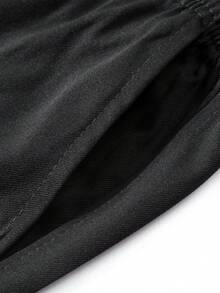 Men's Casual Drawstring Solid Color Cargo Pants, Fashion Workwear Trousers For Spring And Autumn - Black - View 6