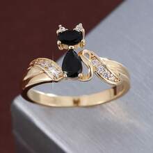 1 pieza Anillo de moda con diseño de gato de dibujos animados y circonita cúbica incrustada para mujer - Multicolor - Ver 34