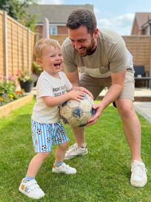 Baby Boy's Summer Outfit Football Soccer Sport Themed Clothes Short Sleeve Letter Print T-Shirt Novelty Cartoon Shorts 2Pcs Playwear Set - 爸爸未來的足球夥伴 - 查看 7