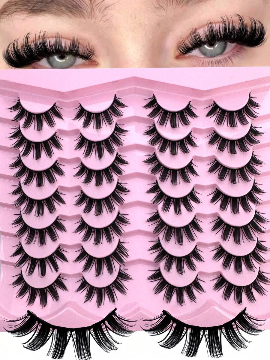 14 Pairs Cartoon Mink Eyelashes, Cat Eye Lashes, Natural Full False Eyelashes, Dramatic Lashes, Suitable For Daily Life, Wedding, Date, Party, Music Festival And Halloween - 尖尾漫畫款 - 查看 1