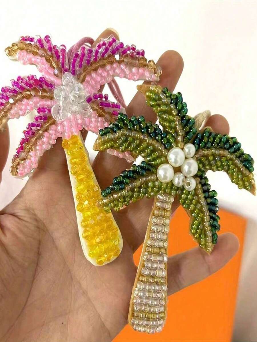 手工串珠棕櫚樹鑰匙圈 - 波希米亞海灘派對贈品，鑰匙圈或包包吊飾 - 適合旅行與日常使用的完美禮物，棕櫚樹飾品