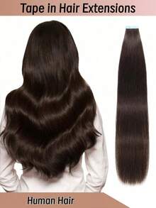[Dark Brown 2# Human Hair Extensions,16-26 INCHS,20pcs/Pack/50g] Thick Tape In Hair Extensions Straight Remy Human Hair Invisible Tape Human Hair Extensions Suitable For Women Daily Use, Like Wedding, Make Up, Date, Christmas Gifts, Party Wigs, Daily Use, Schools, Birthday Banquets, Halloween And Other Occasions, And Theme Parties And So On - S2 - 查看 1