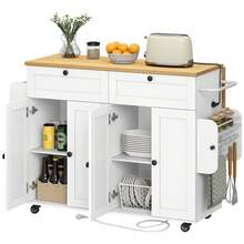 HaluPeit Kitchen Island, Rolling Kitchen Island Table On Wheels With Drop Leaf, Portable Mobile Storage Cabinet With Power Outlet, Spice Rack, Towel Rack, Drawers - 白色 - 查看 8