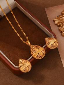 2pcs 24K Gold Plated Hollow Water Drop Jewelry Set, Luxury Middle Eastern Ramadan Gift For Family And Friends - Yellow Gold - View 7