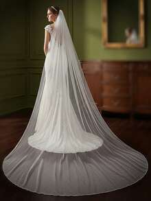 1 pièce Voile de mariée blanc à couche unique - Accessoire de mariage classique, met en valeur l'élégance intemporelle, convient pour le port en automne - V14 - Voir 10