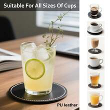 1/3pcs/5pcs Set Customized Coasters, Round 10cm PU Leather Coasters With Text/Letter, For Coffee Cups, Tea Cups, Dining Table, Bar, Car, Heat-Resistant Anti-Slip Mats, Personalized Gifts - Black - View 7