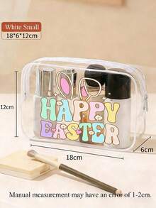 Felices Pascuas, Bolsa de cosméticos con estampado de conejo de Pascua, disponible en tamaños grande y pequeño, bolsa organizadora de viaje con cierre de cremallera de PVC, bolsa de maquillaje y artículos de tocador ligera y resistente a la decoloración para mujeres y niñas - Multicolor - Ver 7