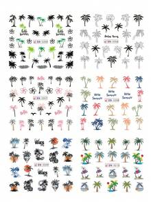12片/张 热带植物椰子树美甲贴纸，沙滩风树叶美甲贴花，女士自粘美甲装饰，春夏美甲 - 彩色 - 查看 8
