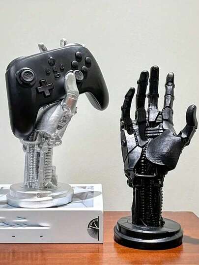 独具特色的赛博朋克风格机械臂雕塑，灵感源自前沿科幻主题。可用作游戏手柄支架、耳机支架和桌面装饰品。是机械爱好者和游戏玩家的理想礼物，也适合送给机械发烧友，以及作为情人节、父亲节和感恩节的礼物。