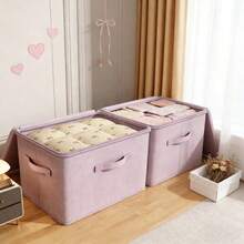 1 Caja de almacenamiento de tela plegable con tapa, caja de clasificación de ropa de gran capacidad con cerradura, caja de almacenamiento multifuncional para ropa y edredones, caja de almacenamiento de armario de color púrpura, caja de almacenamiento lavable, a prueba de humedad y polvo, con asas a ambos lados, cremallera de doble vía, adecuada para la clasificación de armarios, almacenamiento de habitaciones - Gris púrpura - Ver 7