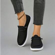 Women's Casual Simple Sports Shoes, Comfortable Non-Slip Lace-Up Soft-Soled Sports Shoes, Suitable For Women's Outdoor Activities, Low-Top Comfortable College Style Shoes, Slip-On Outdoor Sports Shoes, Multi-Color And Multi-Use All-Season Shoes - 黑色 - 查看 2