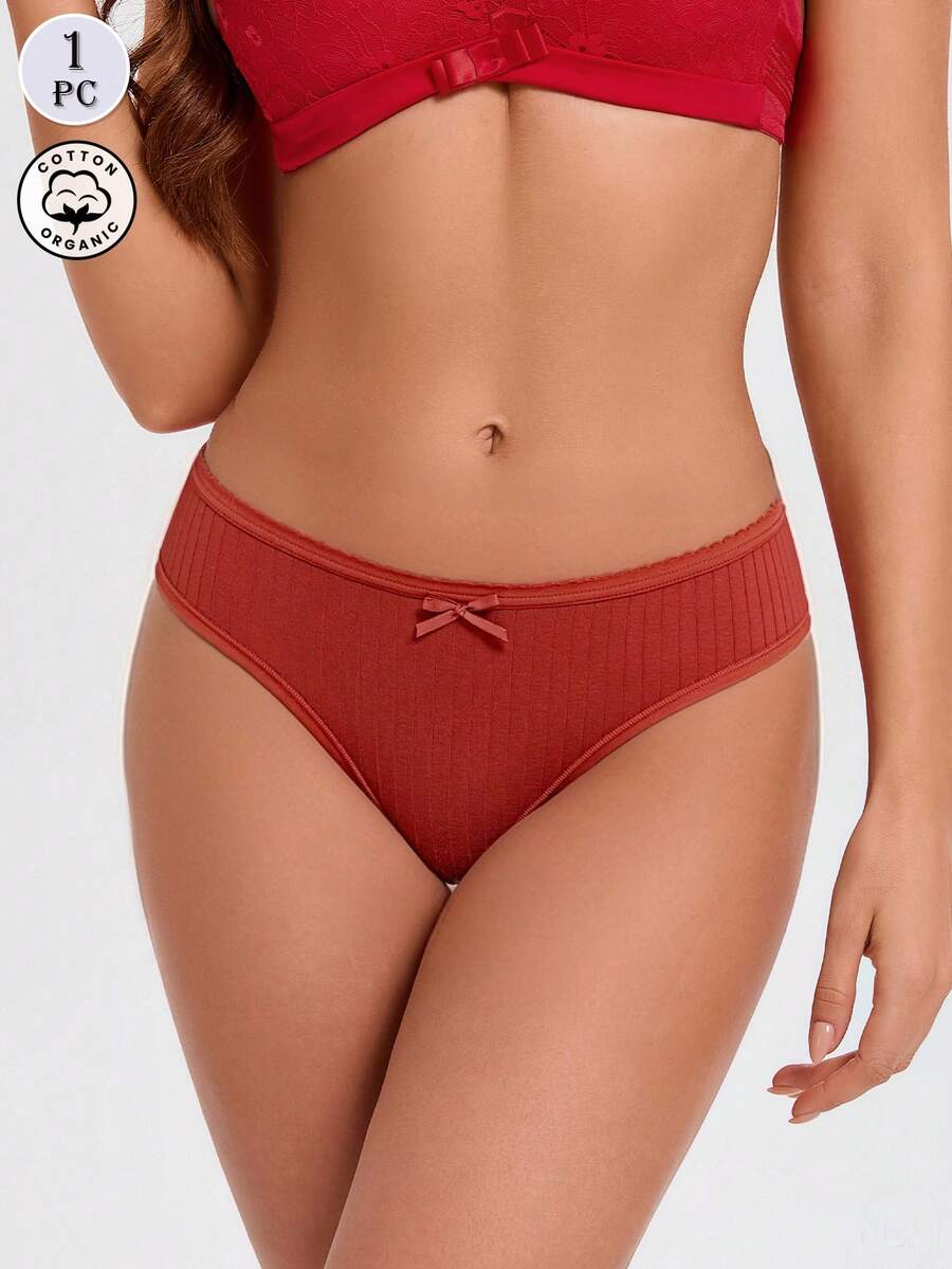 1Pc Women's Cotton Underwear Panties High Quality Breathable Soft Cotton Female Lingerie Briefs With Cure Bow - Burnt Orange - View 1