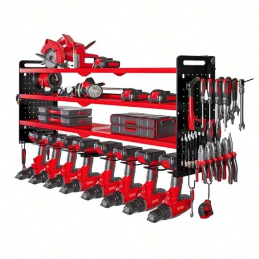 jjtuURPOW Organizador de erramientas as para Montae en Paroporte para 8 dros Estante de 4 Capas Organizador de erramientas Inalas.Estantería para herramientas - Rojo - Ver 1