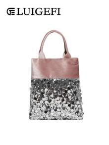 Fashionable Party Style Women's Handbag, Silver Sequins Paired With Pink, Sweet Style Tote Bag, Suitable For Attending Gatherings And Parties - Pink - View 1