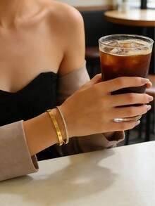 VceTd 1/2PCS Fashion Minimalist Style Stainless Steel Women's Bracelet With Glass Decor Tennis Chain Design, Suitable For Daily Wear Or Commuting - Yellow Gold - View 4