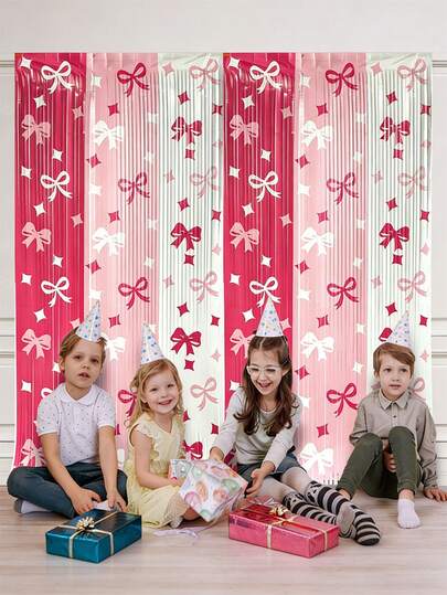 Baby Nursery 2M Pink White Bow Tassel Rain Streamer, Plastic Tinsel Fringe For Baby Shower & Kids Birthday Party Decor, Easy To Use, Easter Gift