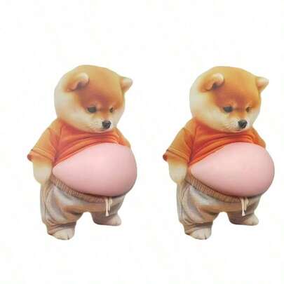 1张/2张 柔软粉色背景可捏狗狗肚子装饰贴纸，适用于手机、家居装饰