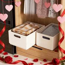 2/1 pieza Caja de almacenamiento de plástico plegable, caja de almacenamiento de estilo cajón multifuncional, caja de organización de armario de gran capacidad, caja de almacenamiento de cosméticos, caja de almacenamiento de calcetines, adecuada para organización de armarios, almacenamiento de escritorio, almacenamiento de habitaciones - puerta color crema - Ver 2