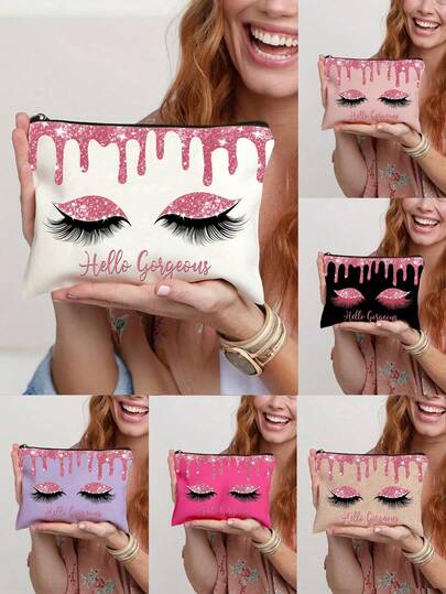 Fashionable Cosmetic Travel Bag Features With Beautiful Shiny Eyelashes Makeup Pattern Design, Is Lightweight And Foldable, With A Zipper Closure, Suitable For Storing Cosmetics, Toiletries And Stationery,It Is Easy To Wipe Clean, Making It An Ideal Gift For Women. This Makeup Bag Is A Must-Have For Travel, And Also A Great Choice For Holidays And Vacations,Make Up Bag