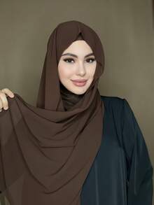 1pc Instant Jersey Hijab With Chiffon Hijab, Silky Soft Breathable Fabric, Suitable For Daily Wear, Festivals, Prayers, Pilgrimages - Burgundy - View 3