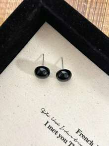 1 Pair Fashionable Minimalist 12mm Black Bun-Shaped Faux Pearl Stud Earrings, Geometric Design, Delicate & Versatile, Suitable For Women's Party, Banquet, Daily Wear, Festivals - 12MM - View 2