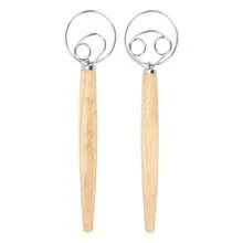 Ensemble de fouets à pâte danois à 1 et 2 œillets, fouet à pain de style hollandais en acier inoxydable avec manche en bois, résistant à la corrosion et avec racleur à pâte pour la cuisson en cuisine. - Nude - Voir 10