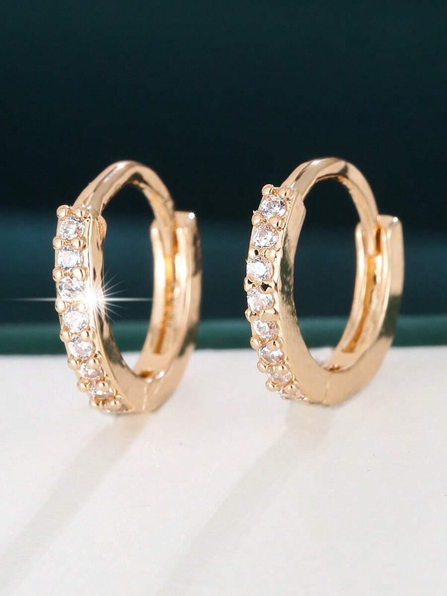 1 Pair Luxury Fully Rhinestoned Hoop Earrings, Minimalist Elegant Versatile Earrings For Daily Wear - Earrings - View 1