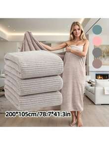 超大号柔软条纹超细纤维毛巾套装 | 41.3 英寸 x 78.7 英寸 | 超强吸水，轻盈舒适 | 优雅浅米色 | 情侣、酒店及水疗中心的理想之选 | 现代设计 - 多种颜色可选 - 彩色 - 查看 2