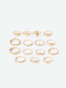 Opalesca 15pcs Gemstone & Rhinestone Decor Ring - Yellow Gold - View 3