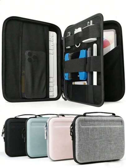 1pc Minimalist Solid Color Multi-Functional Scratch & Shock Resistant Tablet Protective Case, Suitable For 11"/10.9" , Hard Shell Storage Bag With Carrying Handle, Versatile For Commuting, Office, Travel