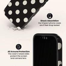 VESPOP Ốp điện thoại chống sốc màu đen thời trang chấm bi, tương thích với iPhone 17/16/15/14/13/12/11 Pro Max/Pro Plus/12 Mini/13 Mini, Galaxy S26 S25 S24 S23 S22 S21 Plus Ultra, phiên bản quốc tế, không phải phiên bản nội địa. Quà tặng sinh nhật - màu đen - Xem 3